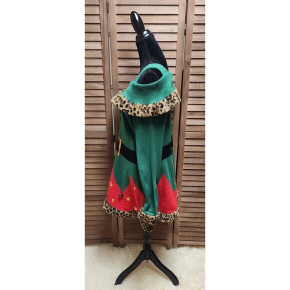 Mrs. Claus Christmas New Sweater Dress XL 16/18 Leopard Print Knit Cold Shoulder - Picture 6 of 8